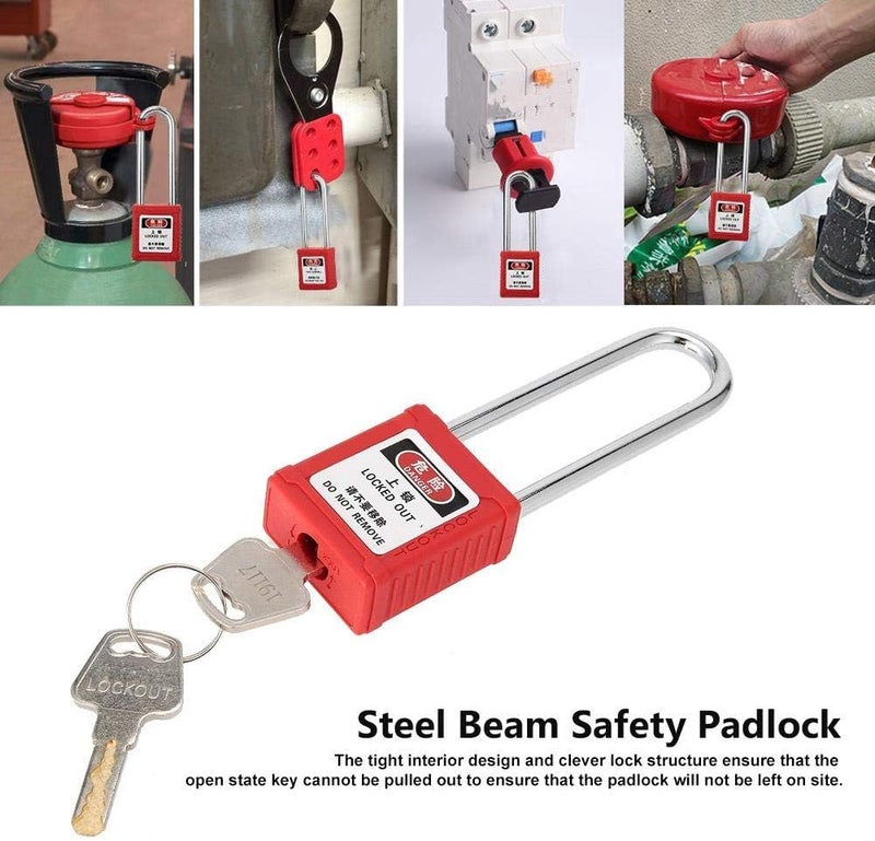 woobles Safety Padlocks, Steel 76mm Long Insulated Beam Padlock Lockout Industrial Safety Isolation Lock for Chemical, Power Generation, Oil Refining, Forestry- Red - Image 1